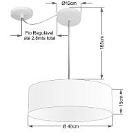 Lustre Pendente Cilíndrico Com Desvio De Centro Vivare Md-4255 Cúpula Em Tecido 40x15cm - Bivolt Rustico-cinza 127/220v - 2