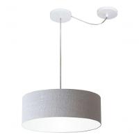 Lustre Pendente Cilíndrico Com Desvio De Centro Vivare Md-4255 Cúpula Em Tecido 40x15cm - Bivolt Rustico-cinza 127/220v - 3