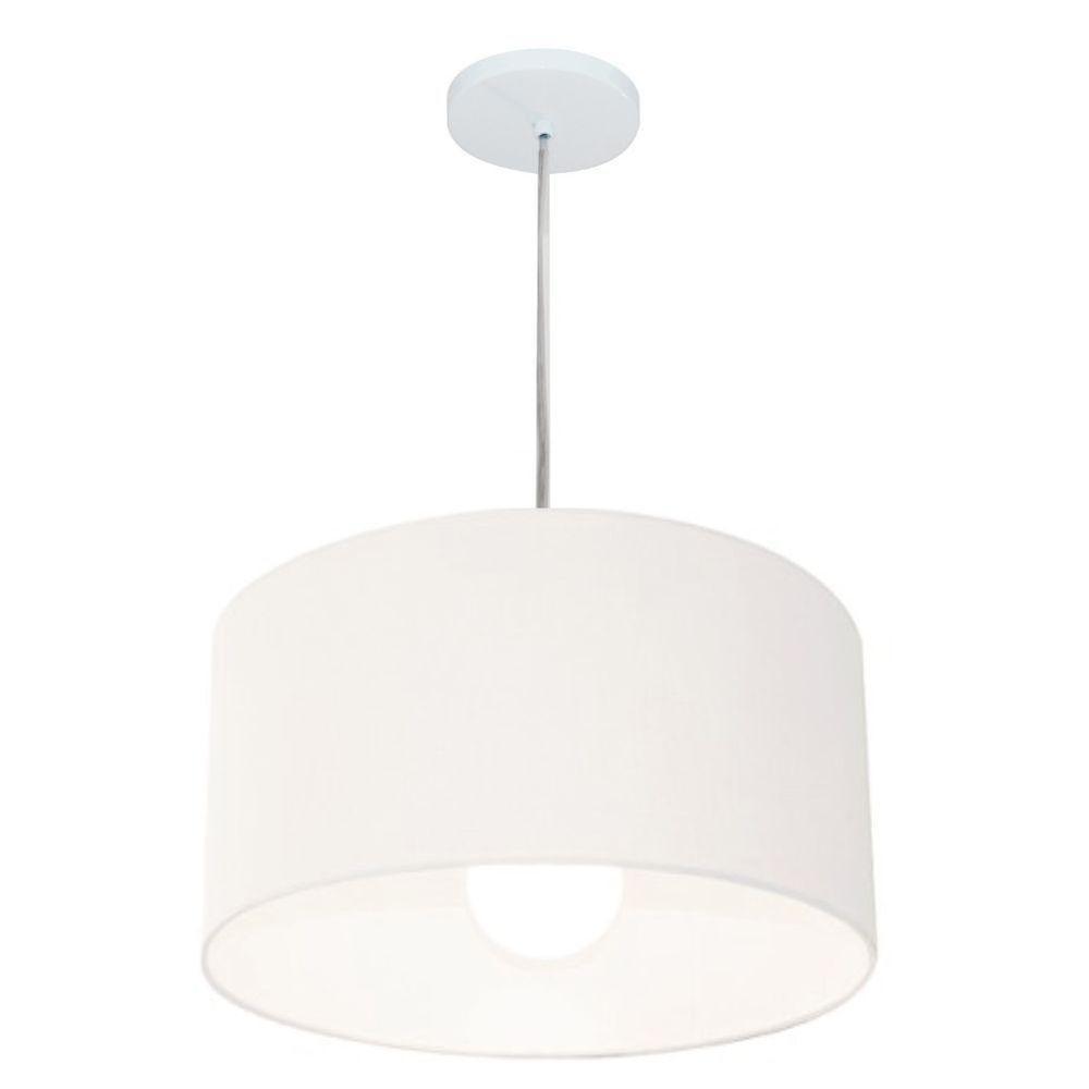 Lustre Pendente Cilíndrico Vivare Md-4202 Cúpula Em Tecido 40x25cm - Bivolt Branco 127/220v - 1