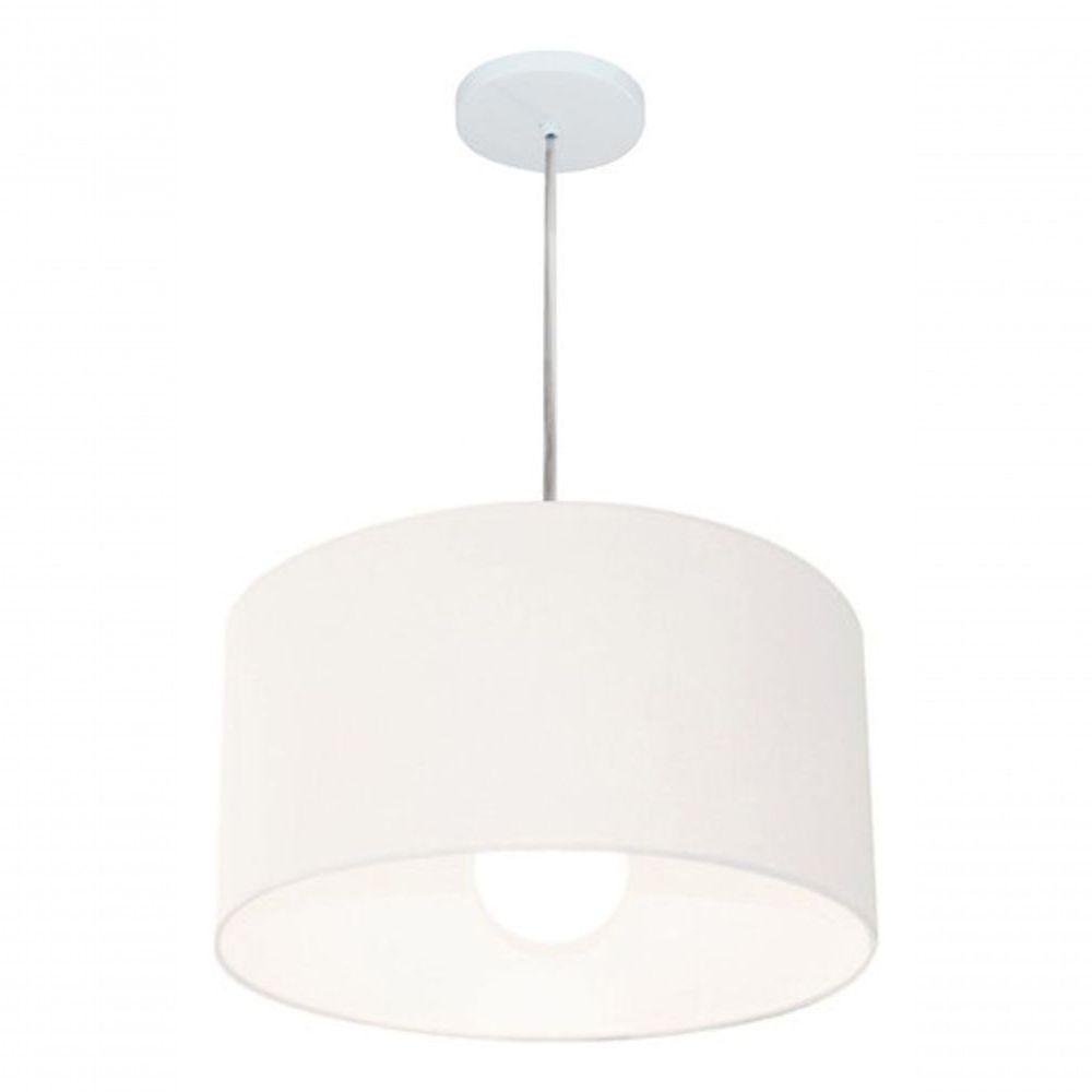 Lustre Pendente Cilíndrico Vivare Md-4202 Cúpula Em Tecido 40x25cm - Bivolt Branco 127/220v - 3