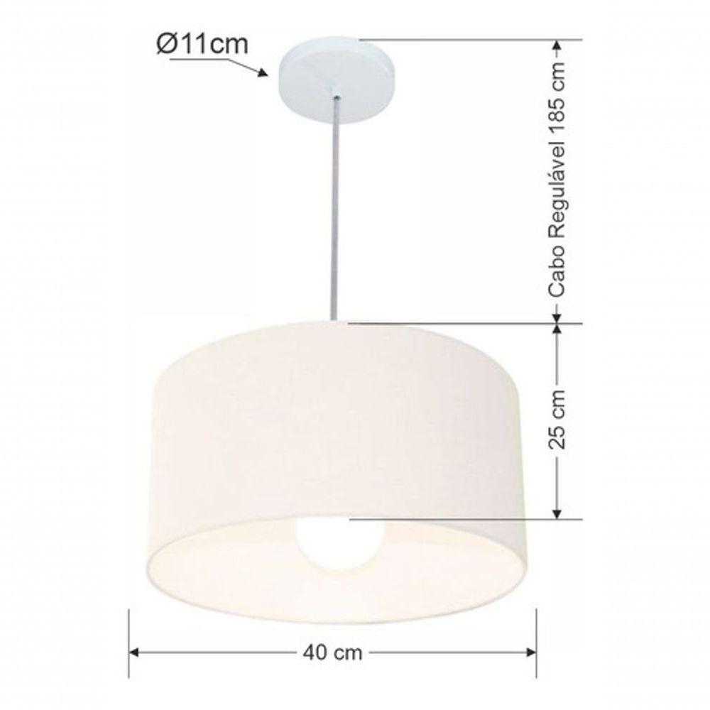 Lustre Pendente Cilíndrico Vivare Md-4202 Cúpula Em Tecido 40x25cm - Bivolt Branco 127/220v - 4