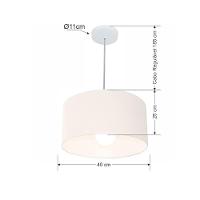 Lustre Pendente Cilíndrico Vivare Md-4202 Cúpula Em Tecido 40x25cm - Bivolt Branco 127/220v - 2