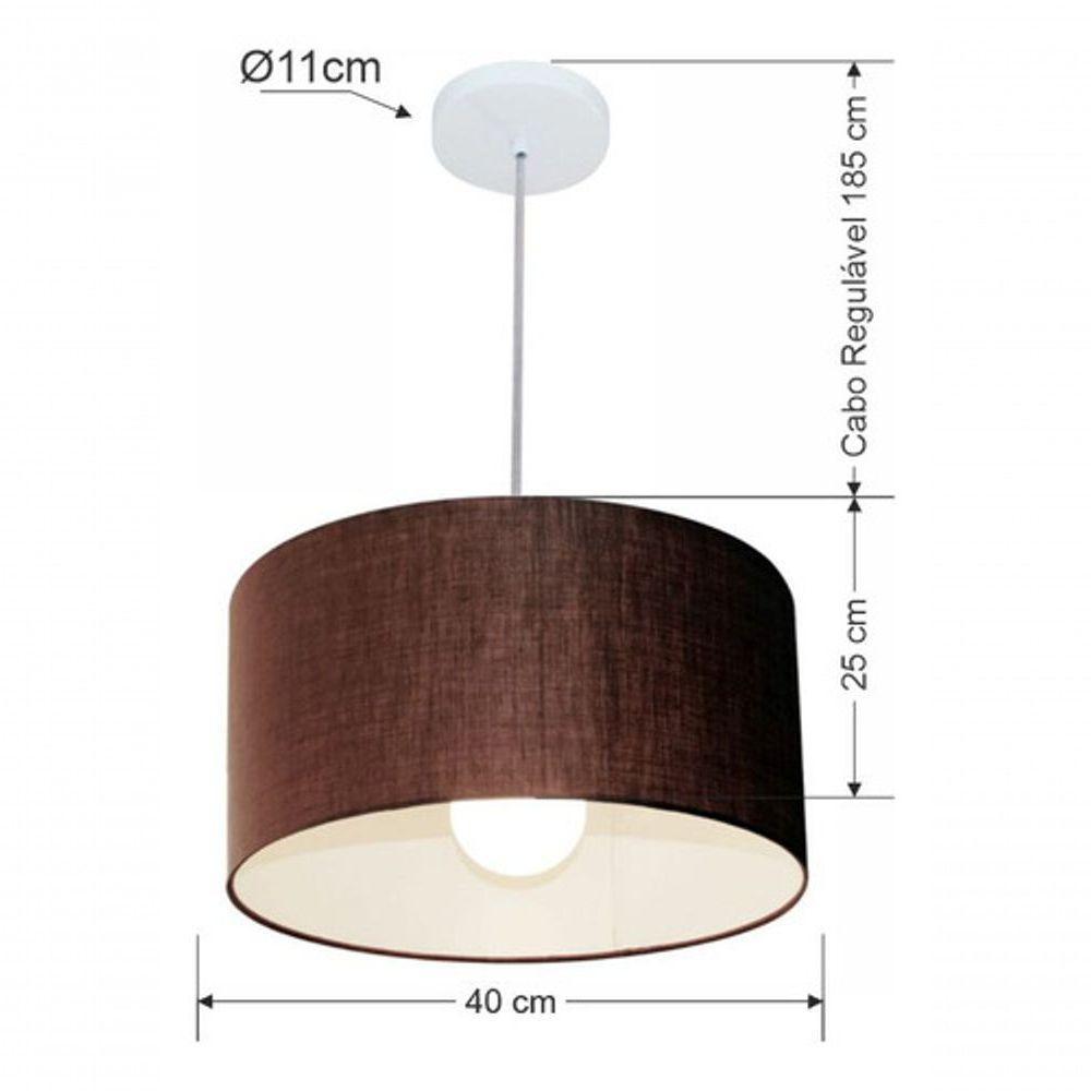 Lustre Pendente Cilíndrico Vivare Md-4202 Cúpula Em Tecido 40x25cm - Bivolt Café 127/220v - 4