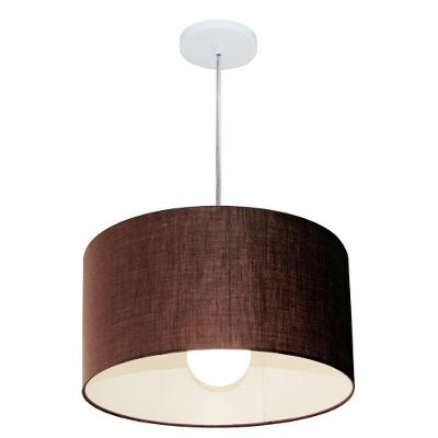 Lustre Pendente Cilíndrico Vivare Md-4202 Cúpula Em Tecido 40x25cm - Bivolt Café 127/220v