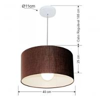Lustre Pendente Cilíndrico Vivare Md-4202 Cúpula Em Tecido 40x25cm - Bivolt Café 127/220v - 4