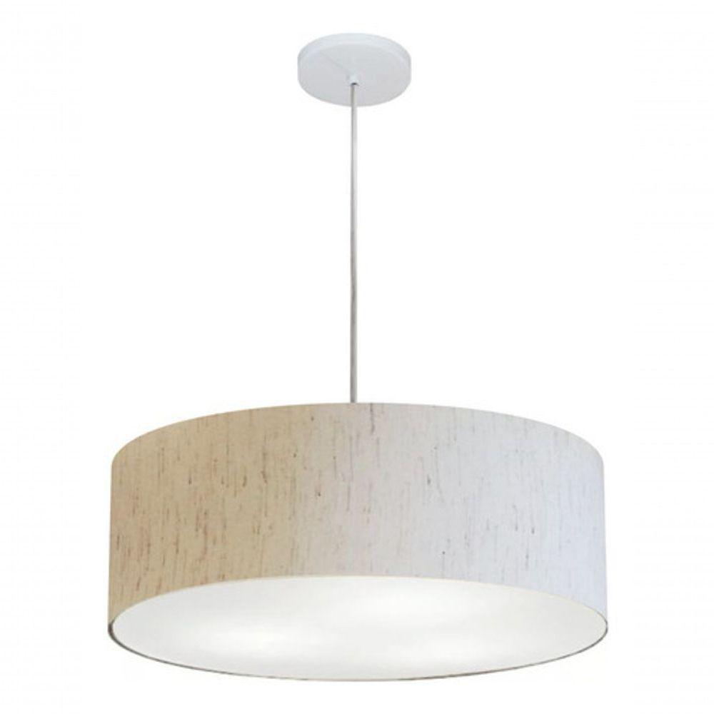 Lustre Pendente Cilíndrico Vivare Md-4254 Cúpula Em Tecido 45x15cm - Bivolt Linho Bege 127/220v - 3