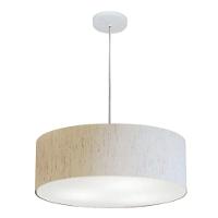 Lustre Pendente Cilíndrico Vivare Md-4254 Cúpula Em Tecido 45x15cm - Bivolt Linho Bege 127/220v - 1