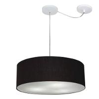 Lustre Pendente Cilíndrico Com Desvio De Centro Vivare Md-4222 Cúpula Em Tecido 45x15cm - Bivolt Preto 127/220v - 1