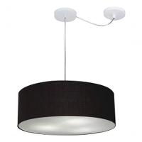 Lustre Pendente Cilíndrico Com Desvio De Centro Vivare Md-4222 Cúpula Em Tecido 45x15cm - Bivolt Preto 127/220v - 3