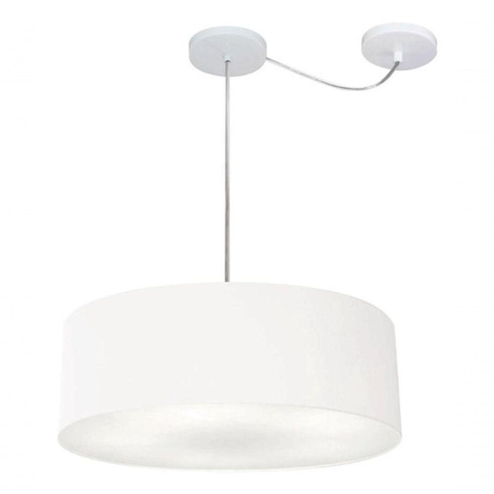 Lustre Pendente Cilíndrico Com Desvio De Centro Vivare Md-4222 Cúpula Em Tecido 45x15cm - Bivolt Branco 127/220v - 3