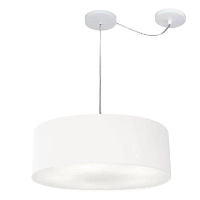 Lustre Pendente Cilíndrico Com Desvio De Centro Vivare Md-4222 Cúpula Em Tecido 45x15cm - Bivolt Branco 127/220v