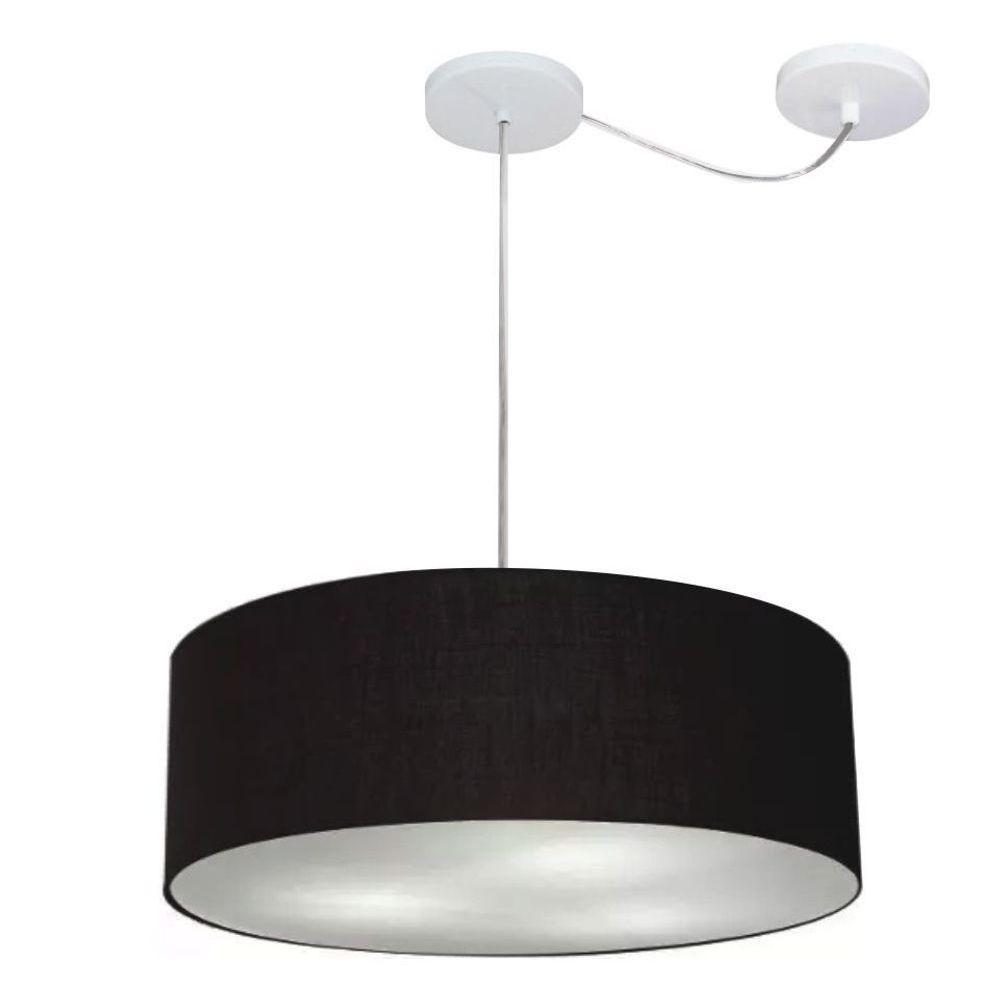 Lustre Pendente Cilíndrico Com Desvio Md-4222 Cúpula Em Tecido 45x15cm Preto - Bivolt - 1