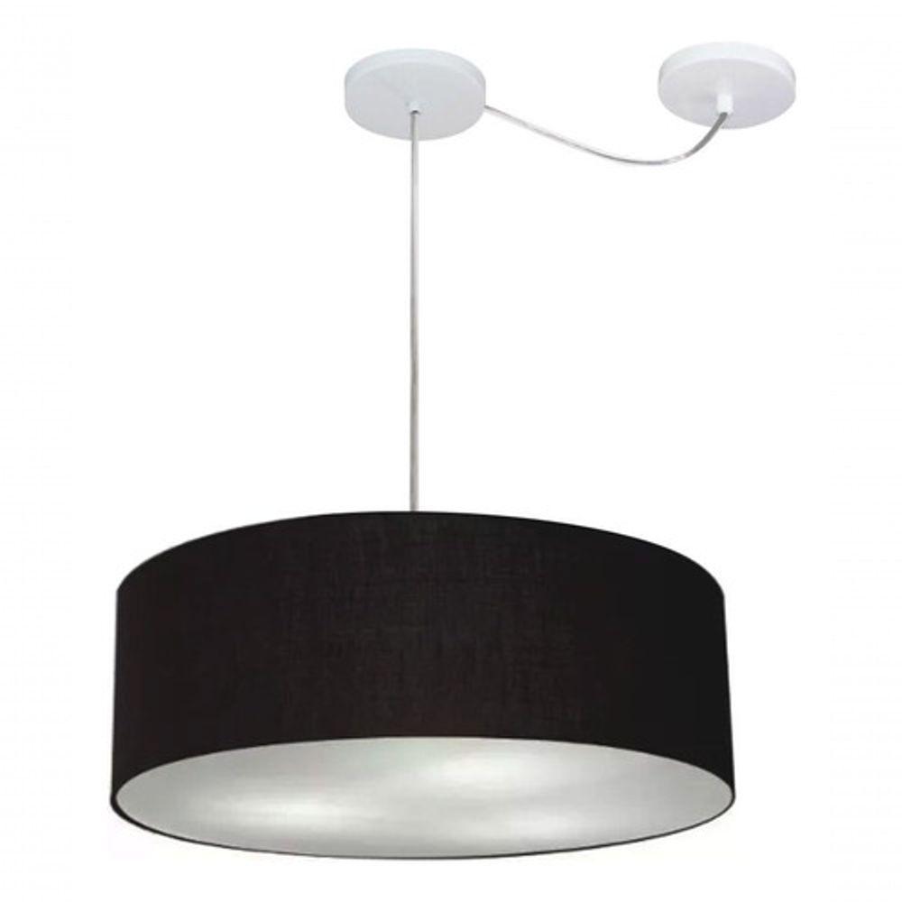 Lustre Pendente Cilíndrico Com Desvio Md-4222 Cúpula Em Tecido 45x15cm Preto - Bivolt - 3