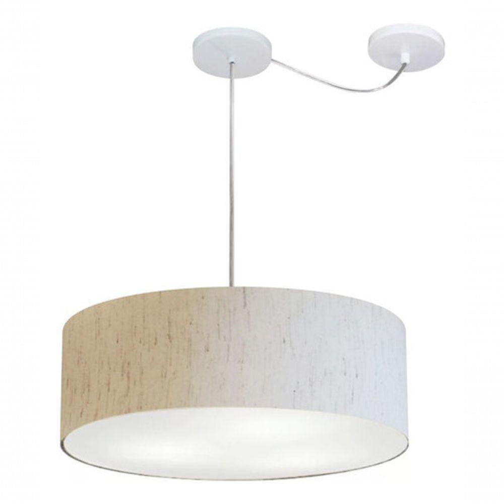 Lustre Pendente Cilíndrico Com Desvio De Centro Vivare Md-4222 Cúpula Em Tecido 45x15cm - Bivolt Linho Bege 127/220v - 3