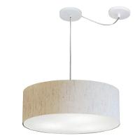 Lustre Pendente Cilíndrico Com Desvio De Centro Vivare Md-4222 Cúpula Em Tecido 45x15cm - Bivolt Linho Bege 127/220v - 1