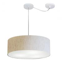 Lustre Pendente Cilíndrico Com Desvio De Centro Vivare Md-4222 Cúpula Em Tecido 45x15cm - Bivolt Linho Bege 127/220v - 3