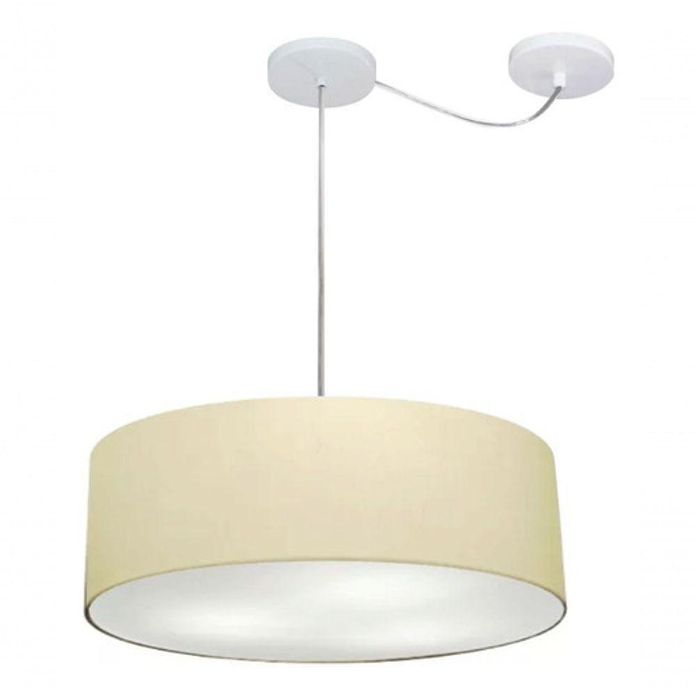 Lustre Pendente Cilíndrico Com Desvio De Centro Vivare Md-4222 Cúpula Em Tecido 45x15cm - Bivolt Algodão-crú 127/220v - 3