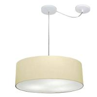 Lustre Pendente Cilíndrico Com Desvio De Centro Vivare Md-4222 Cúpula Em Tecido 45x15cm - Bivolt Algodão-crú 127/220v - 1