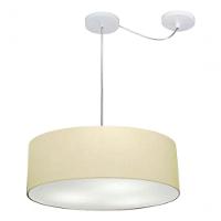 Lustre Pendente Cilíndrico Com Desvio De Centro Vivare Md-4222 Cúpula Em Tecido 45x15cm - Bivolt Algodão-crú 127/220v - 3