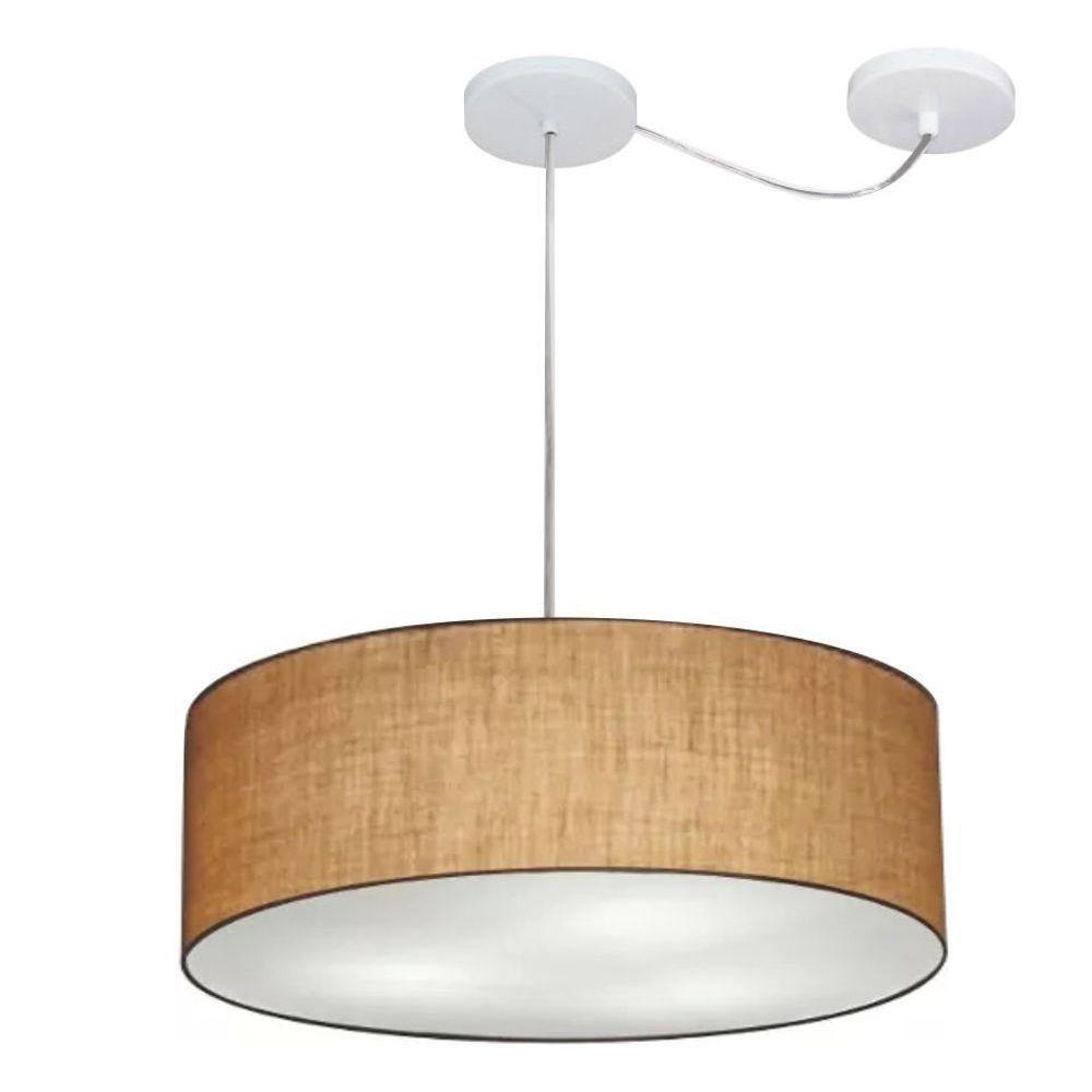 Lustre Pendente Cilíndrico Com Desvio De Centro Vivare Md-4222 Cúpula Em Tecido 45x15cm - Bivolt Palha 127/220v - 1
