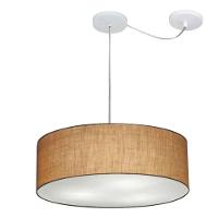 Lustre Pendente Cilíndrico Com Desvio De Centro Vivare Md-4222 Cúpula Em Tecido 45x15cm - Bivolt Palha 127/220v - 1