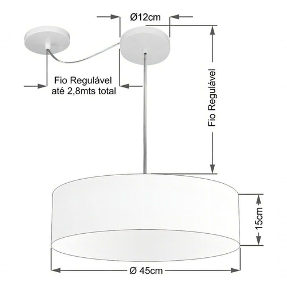 Lustre Pendente Cilíndrico Com Desvio Md-4222 Cúpula Em Tecido 45x15cm Palha - Bivolt - 4