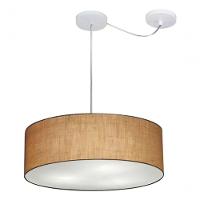 Lustre Pendente Cilíndrico Com Desvio Md-4222 Cúpula Em Tecido 45x15cm Palha - Bivolt - 3