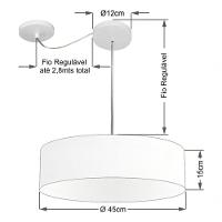 Lustre Pendente Cilíndrico Com Desvio Md-4222 Cúpula Em Tecido 45x15cm Palha - Bivolt - 4