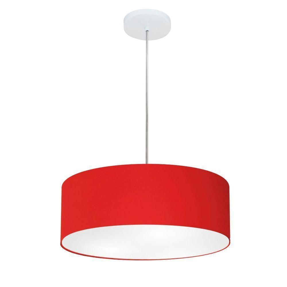 Lustre Pendente Cilíndrico Vivare Md-4132 Cúpula Em Tecido 40x15cm - Bivolt Vermelho 127/220v - 1