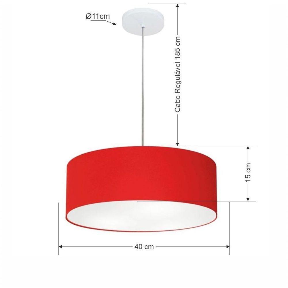 Lustre Pendente Cilíndrico Vivare Md-4132 Cúpula Em Tecido 40x15cm - Bivolt Vermelho 127/220v - 2