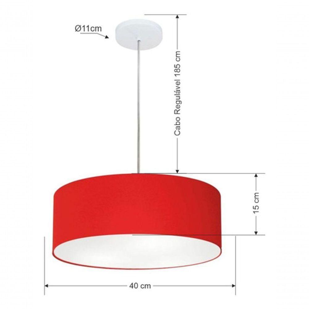 Lustre Pendente Cilíndrico Vivare Md-4132 Cúpula Em Tecido 40x15cm - Bivolt Vermelho 127/220v - 4