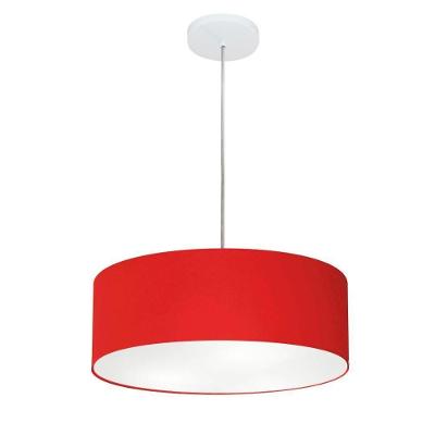 Lustre Pendente Cilíndrico Vivare Md-4132 Cúpula Em Tecido 40x15cm - Bivolt Vermelho 127/220v
