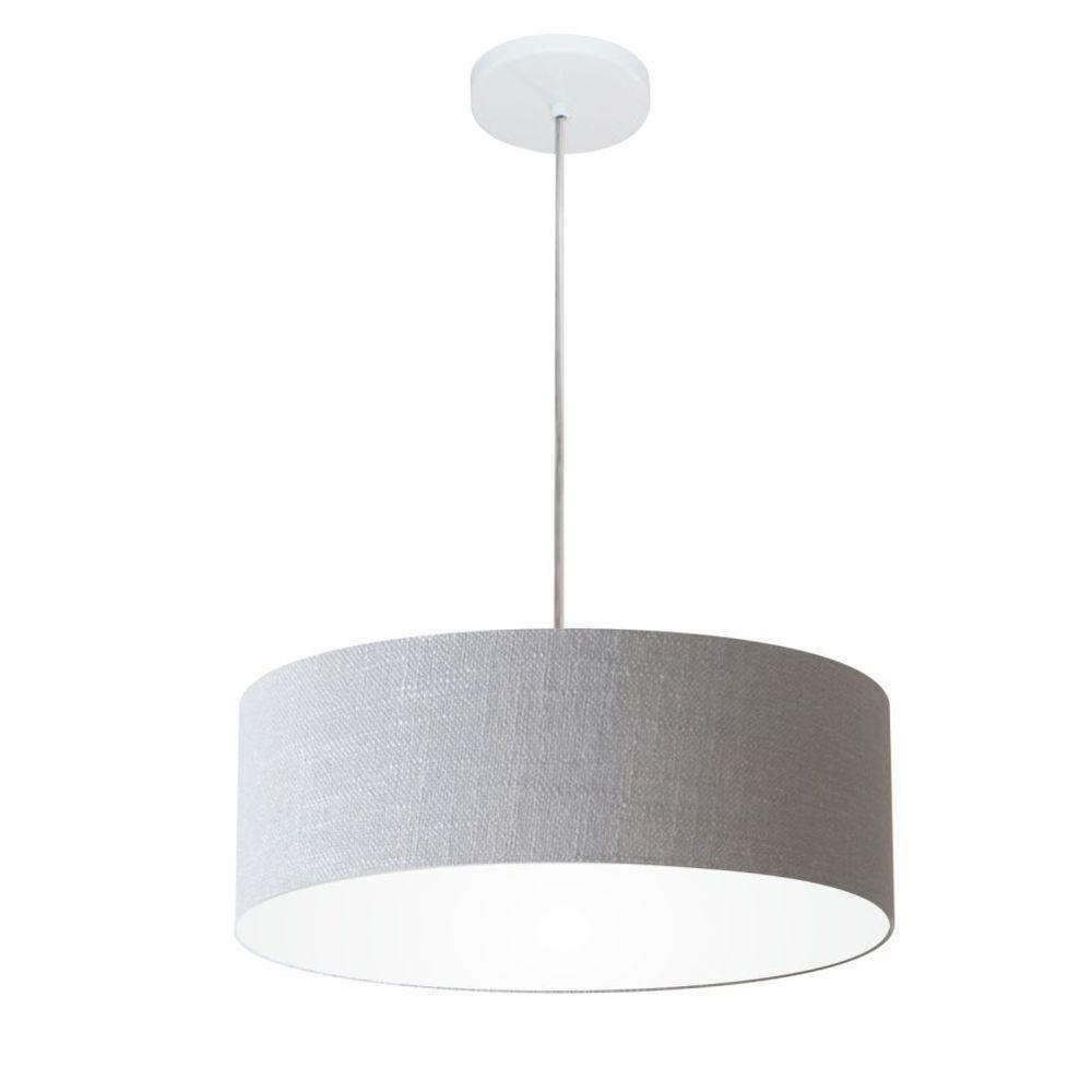 Lustre Pendente Cilíndrico Md-4132 Cúpula Em Tecido 40x15cm Rustico Cinza - Bivolt - 1
