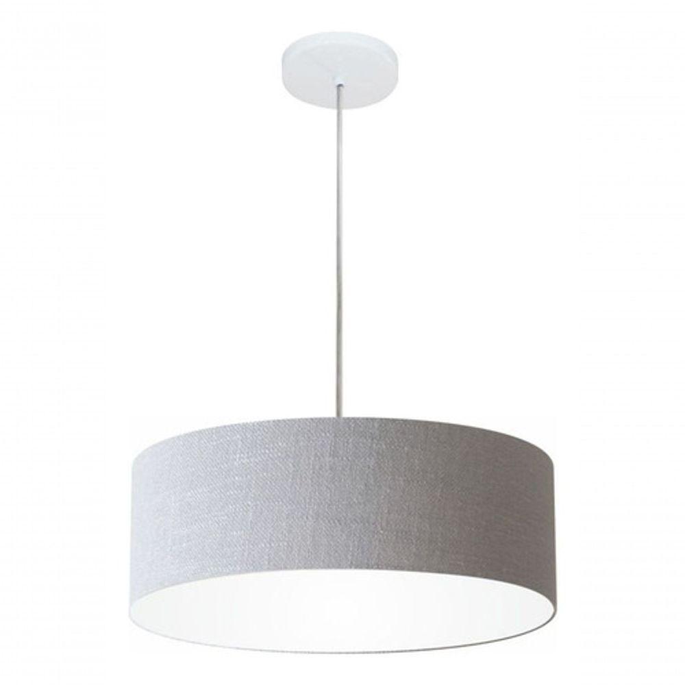 Lustre Pendente Cilíndrico Md-4132 Cúpula Em Tecido 40x15cm Rustico Cinza - Bivolt - 4