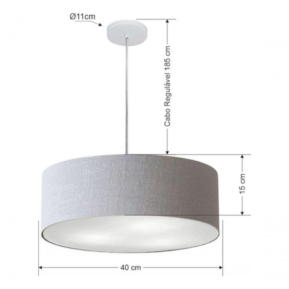 Lustre Pendente Cilíndrico Md-4132 Cúpula Em Tecido 40x15cm Rustico Cinza - Bivolt - 5