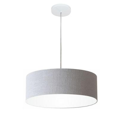Lustre Pendente Cilíndrico Md-4132 Cúpula Em Tecido 40x15cm Rustico Cinza - Bivolt