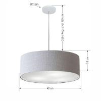 Lustre Pendente Cilíndrico Md-4132 Cúpula Em Tecido 40x15cm Rustico Cinza - Bivolt - 2