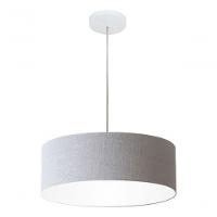 Lustre Pendente Cilíndrico Md-4132 Cúpula Em Tecido 40x15cm Rustico Cinza - Bivolt