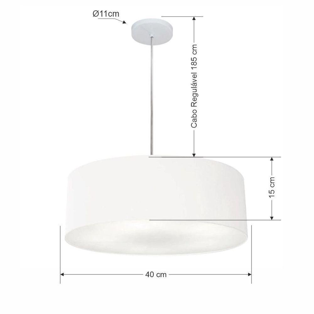 Lustre Pendente Cilíndrico Vivare Md-4132 Cúpula Em Tecido 40x15cm - Bivolt Branco 127/220v - 2