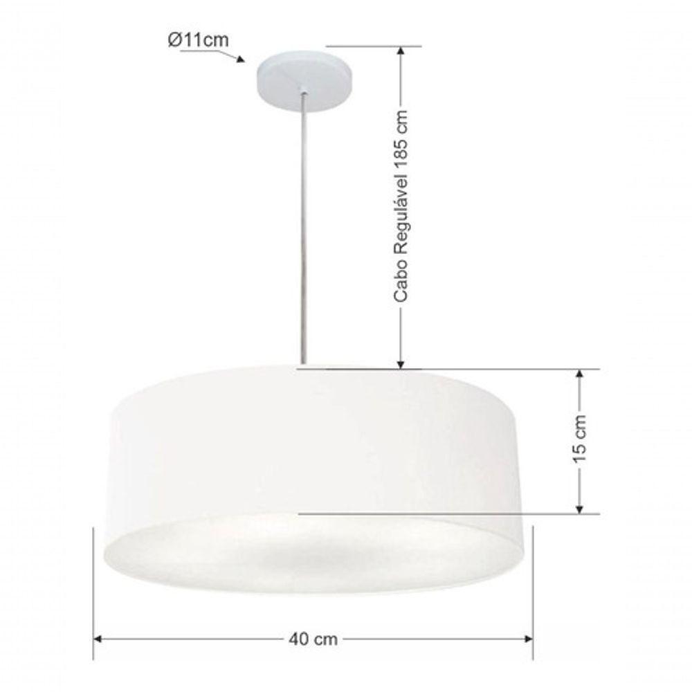 Lustre Pendente Cilíndrico Vivare Md-4132 Cúpula Em Tecido 40x15cm - Bivolt Branco 127/220v - 5