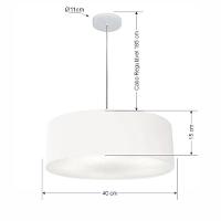 Lustre Pendente Cilíndrico Vivare Md-4132 Cúpula Em Tecido 40x15cm - Bivolt Branco 127/220v - 2