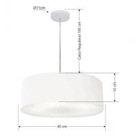 Lustre Pendente Cilíndrico Vivare Md-4132 Cúpula Em Tecido 40x15cm - Bivolt Branco 127/220v - 5