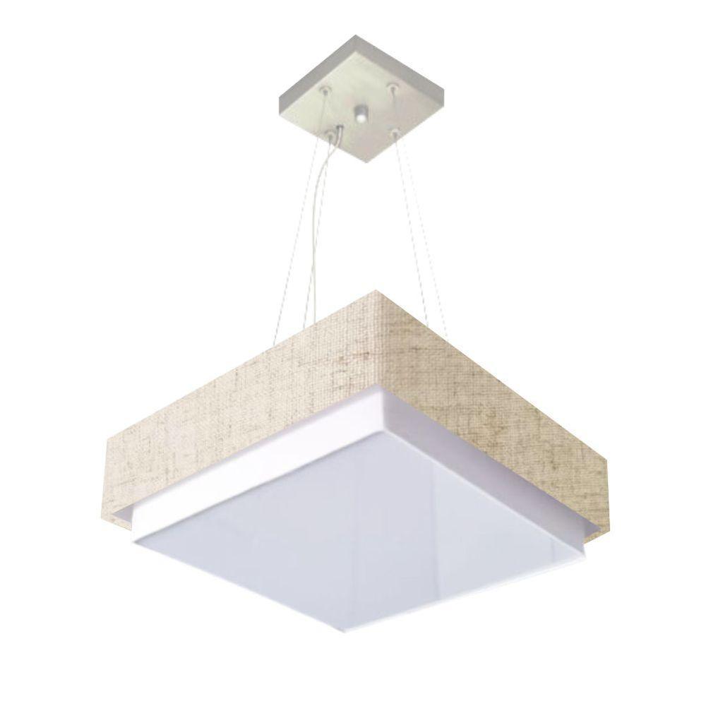 Lustre Para Sala De Jantar Vivare Md-4403 Cúpula Em Tecido 45x45cm Rustico-bege 127/220v - 1