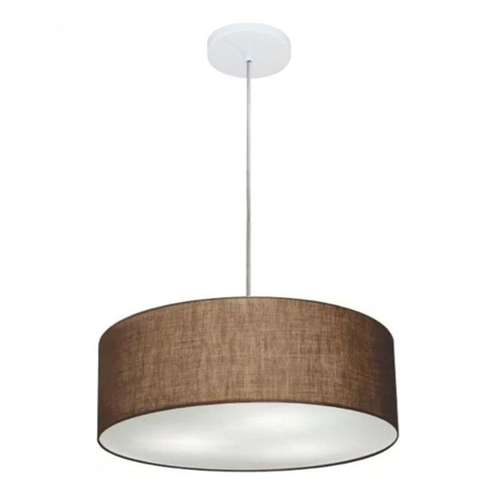 Lustre Pendente Cilíndrico Vivare Md-4132 Cúpula Em Tecido 40x15cm - Bivolt Café 127/220v - 3