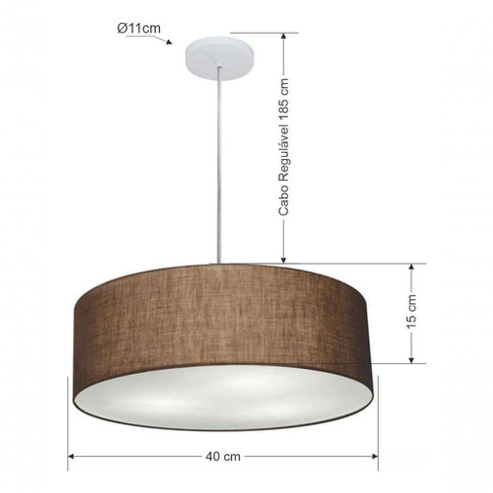 Lustre Pendente Cilíndrico Vivare Md-4132 Cúpula Em Tecido 40x15cm - Bivolt Café 127/220v - 4