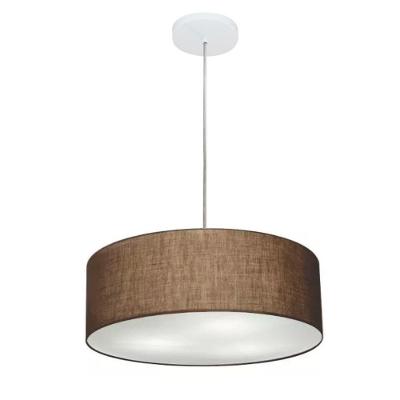 Lustre Pendente Cilíndrico Vivare Md-4132 Cúpula Em Tecido 40x15cm - Bivolt Café 127/220v