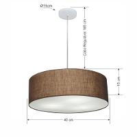 Lustre Pendente Cilíndrico Vivare Md-4132 Cúpula Em Tecido 40x15cm - Bivolt Café 127/220v - 2