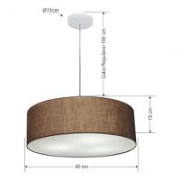 Lustre Pendente Cilíndrico Vivare Md-4132 Cúpula Em Tecido 40x15cm - Bivolt Café 127/220v - 4