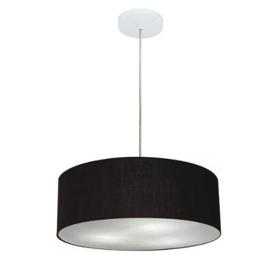 Lustre Pendente Cilíndrico Md-4132 Cúpula Em Tecido 40x15cm Preto - Bivolt