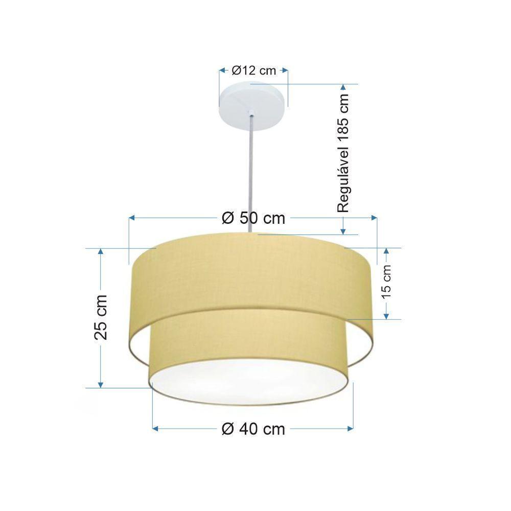 Lustre Pendente Duplo Cilíndrico Vivare Md-4351 Cúpula Em Tecido 50x40cm - Bivolt Algodão-crú 127/220v - 2